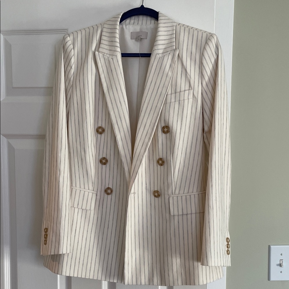 LOFT Cream Pinstripe suit.   Includes pants and a blazer with Gold Buttons
